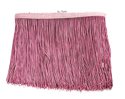 Sew Trends 5 Yards Of 6" Long Chainette Fringe Thread Yarn Tassel Trim Braid Fringe For Crafts Sewing And Decor-Mauve Pink #TOP2