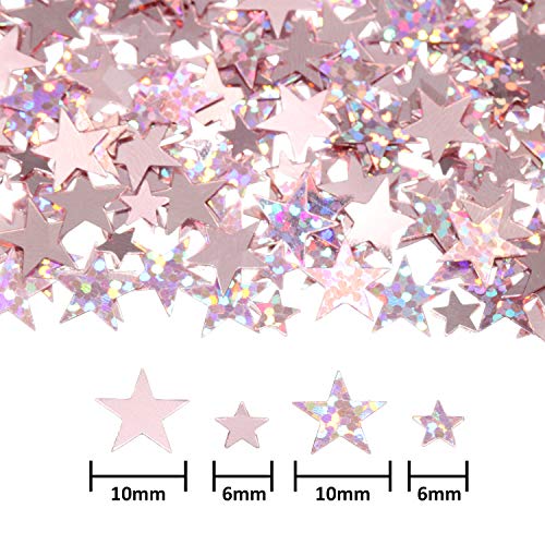 Image of 60 g Star Confetti Glitter Star Table Confetti Metallic Foil Stars for Party Wedding Festival Decorations(Glitter Rose Gold Set, 10mm and 6mm)