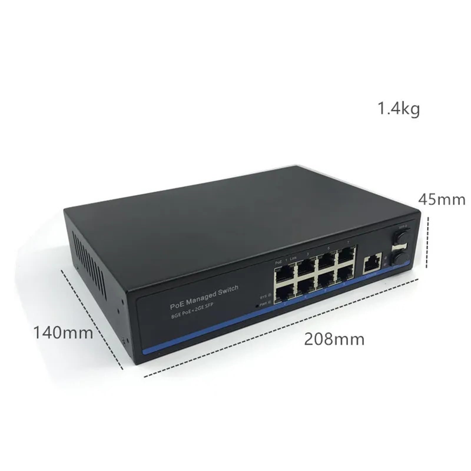 Commutateur Ethernet PoE 8 ports 10/100/1000 Mbps avec 2 emplacements SFP Gigabit Gestion VLAN Commutateur PoE (8 ports sans PoE)