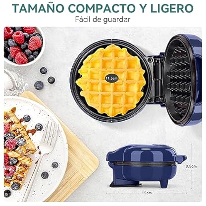 SNAILAR Mini Waffeleisen Belgische Waffel Maschine Kleines Waffeleisen Klassische, für Kindergeburtstage, Familienfeiern, Ostern oder Weihnachten, Niedlich kompaktes Design, 550 Watt, Blau – Bild 8