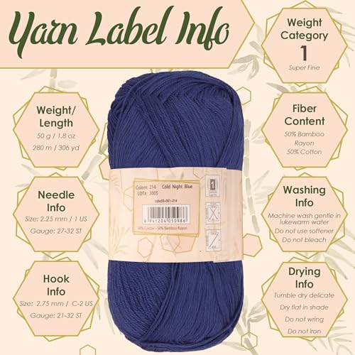 JubileeYarn Baby Soft Bamboo Cotton Yarn - 50g/Skein - Shades of Blue - 4 Skeins
