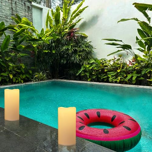 Image of Waterproof LED Flickering Battery Operated Flameless Candles with Remote Timer, Pack 2 Pillar Candles Warm Light for Outdoor Indoor Lanterns Home Decor(D4 x H8)