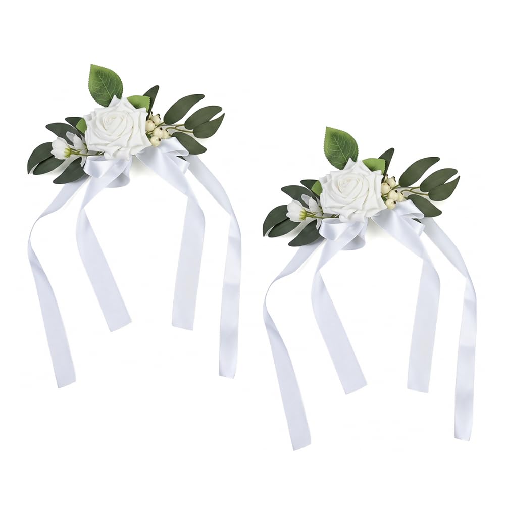 2 Pièces Noeuds de Voiture en Soie, Décoration Voiture Mariage, Simulation de Rose, Nœud de Voiture avec Attaches à Ventouse, pour Chaises en Plein Air, Activités de Fête et Rétroviseur