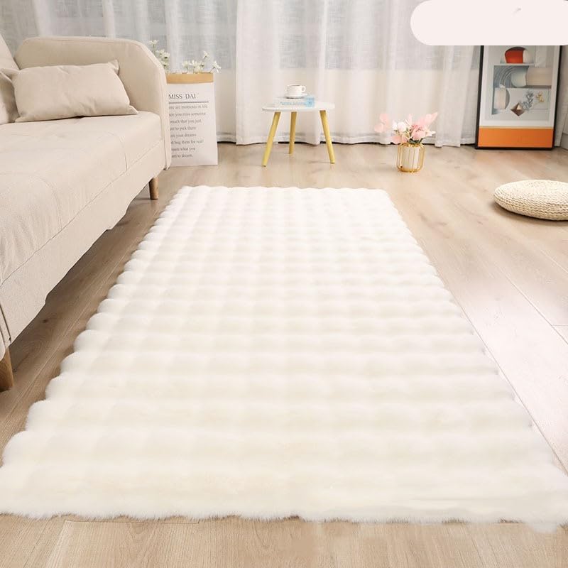 Poowe Ultra Soft Fluffy Faux Fur Rug, Machine Washable Area Rugs for Bedroom Fluffy Rugs for Living Room, No-Shedding Carpet Sheepskin Rug White 2 x 4 Feet