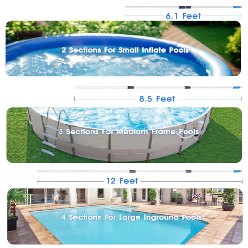 Image of TidyMister 12 FT Heavy Duty Pool Pole with Retriever Hook, Prime Telescopic Aluminum Standard Pole for Swimming Pool Cleaning Tools Connect with Pool Net Skimmers, Brushes, Vacuum Heads