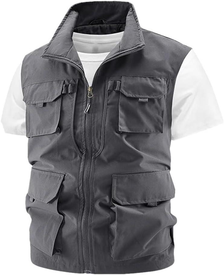 Men's Solid Color Casual Zipper Pocket Stitching Outdoor Breathable Sleeveless Vest