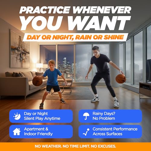 YGA Sports Silent Basketball Size 7 (29.5") with Upgraded 95% Bounce - Ultra Quiet Indoor Basket Ball with Realistic Grip - Grooved Airless Foam (Vacuum-Sealed, Dark Brown Basketball)