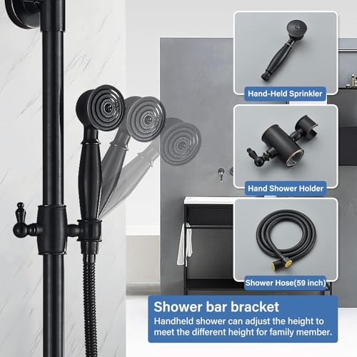 AlenArt Outdoor Shower Fixtures Oil Rubbed Bronze Shower Faucet Set 8-Inch Rainfall Shower Head with Handheld Spray Tub Spout Double Cross Bathroom Wall Mounted Outdoor Shower Kit by ALENARTWATER - Used condition - Image 3