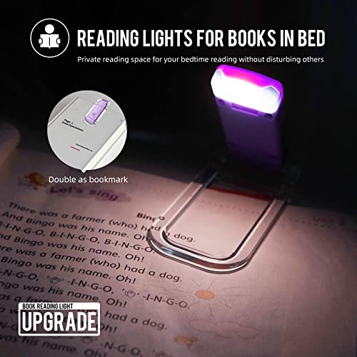 Image of EGWASER Book Light for Reading in Bed, USB Rechargeable Clip on Book Lights, 3 Brightness Adjustable Dimmable Bookmark Light for Eye-Protection, Reading Lamp for Bookworms, Travel (Purple)