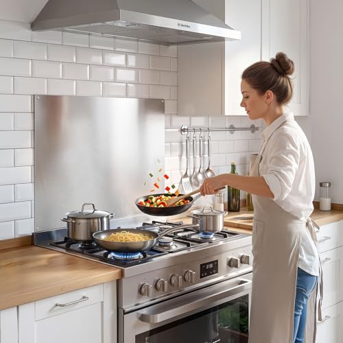 VEVOR 30" x 24" Stainless Steel Backsplash for Stove, Ultra Flat Splatter Guard, Wall Shield Range Hood Backsplash, Easy Clean Kitchen Wall Metal Panel, Pre-Drilled Holes for Easy Installation, Silver by VEVOR - Image 2