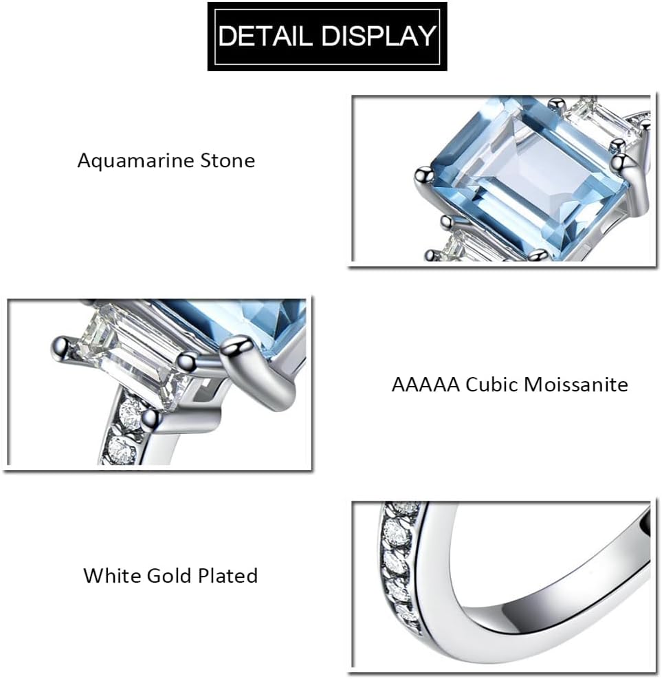 925 Sterling Silver Aquamarine Ring Three-Stone 7 * 9 MM Emerald Cut Aquamarine Rings for Women Moissanite Engagement Rings Gift for Lover - Image 4