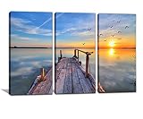Noah Art-Sunset Lake Wall Art, Birds Flying Over The Pier Nature Ocean Landscape Picture Posters Pri