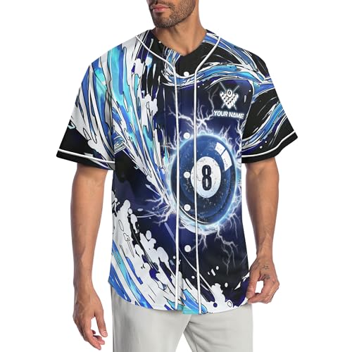 Customized Billiards Themed Button Down Baseball Jersey con gráfico impreso USA 8 Ball Pool Sports Tee Shirt miniatura 6