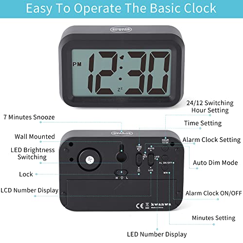 Kwanwa Digital Clock, Auto-Dimming 1.8'' Black Lcd/ 1.2'' Red Led Display, Battery Operated, Cordless, Small Led Clock, Snooze, Alarm Clock For Heavy Sleepers Adults Kids Students #TOP3