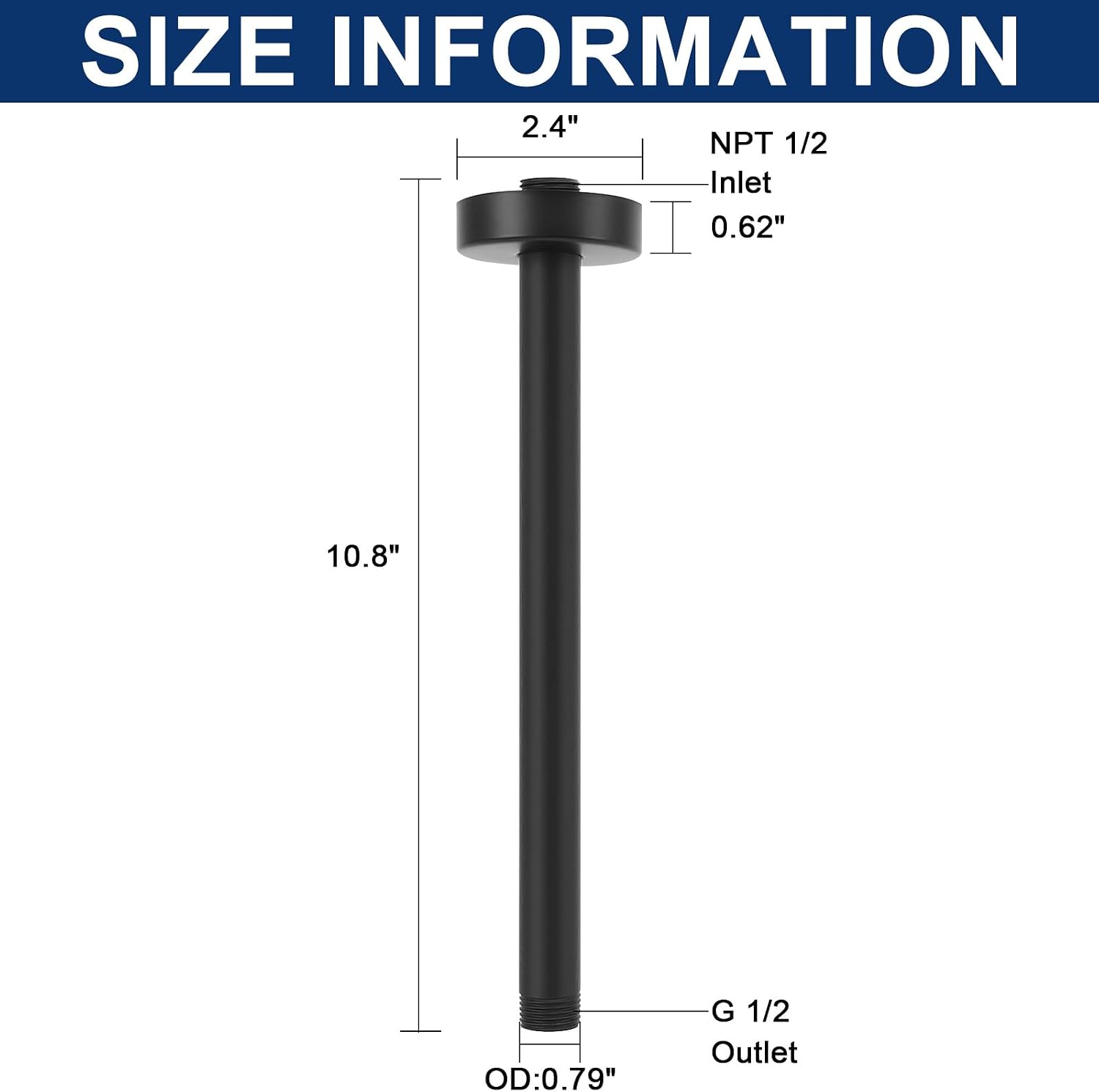 NearMoon Ceiling Mounted Shower Arm With Flange and Teflon Tape, Universal Connection Straight Round Shower Arm for Fixed Rain Shower Head, Thicken Stainless Steel (10 Inch, Matte Black)