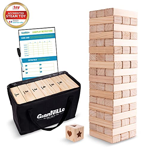 Giant Tumbling Timber - Premium Pine Wood Life Size Tower Floor Game for Kids&Adults - Grows from 1.75-feet to Almost 4-feet While Playing - Toy + Dice + Carry Bag - Jumbo JR. 54-Pc Wooden Blocks by Giantville - Image 2