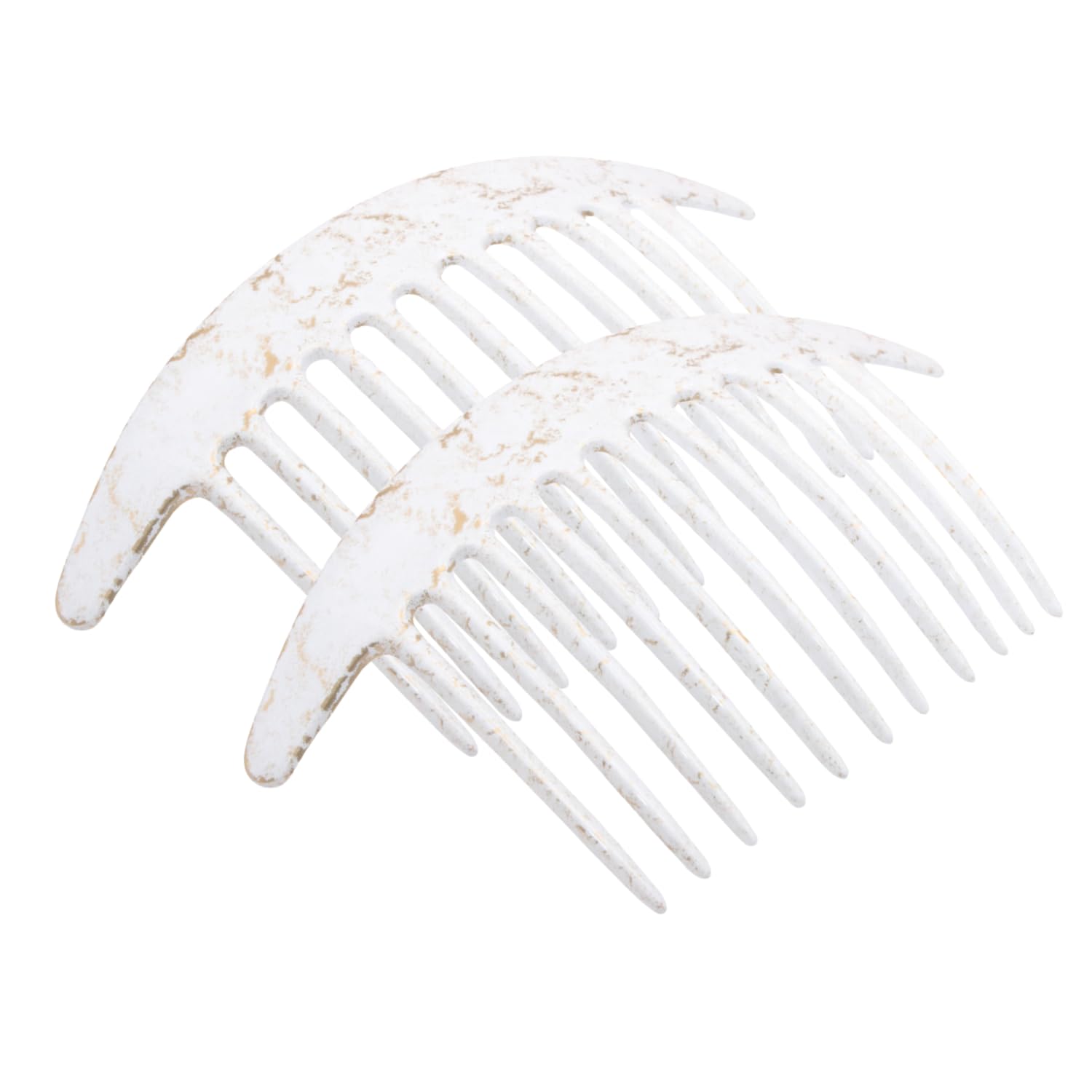 Parcelona French Tapered Edge Ivory Gold Large 5” Celluloid 11 Teeth Set of 2 Side Hair Combs for Women and Girls