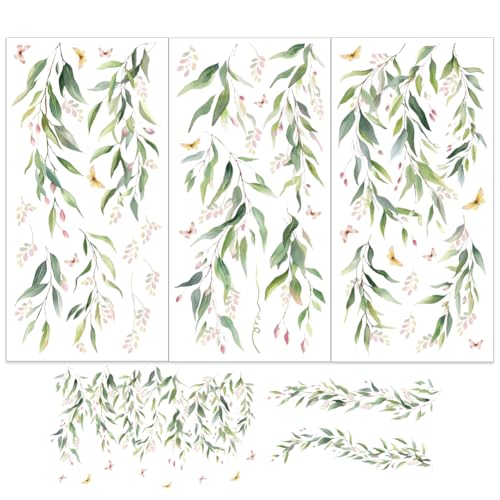 OLYCRAFT 3pcs/Set Spring Wicker Rub on Transfers for Furniture and Crafts 6x12 inch Willow Vine Furniture Decals Butterfly Plants Transfer Stickers Rub on Decals for Wood Furnitures Home Decor