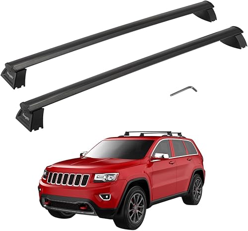 BougeRV Barras transversales de techo mejoradas compatibles con Jeep Grand Cherokee 2011-2021 con rieles laterales ranurados, barras transversales