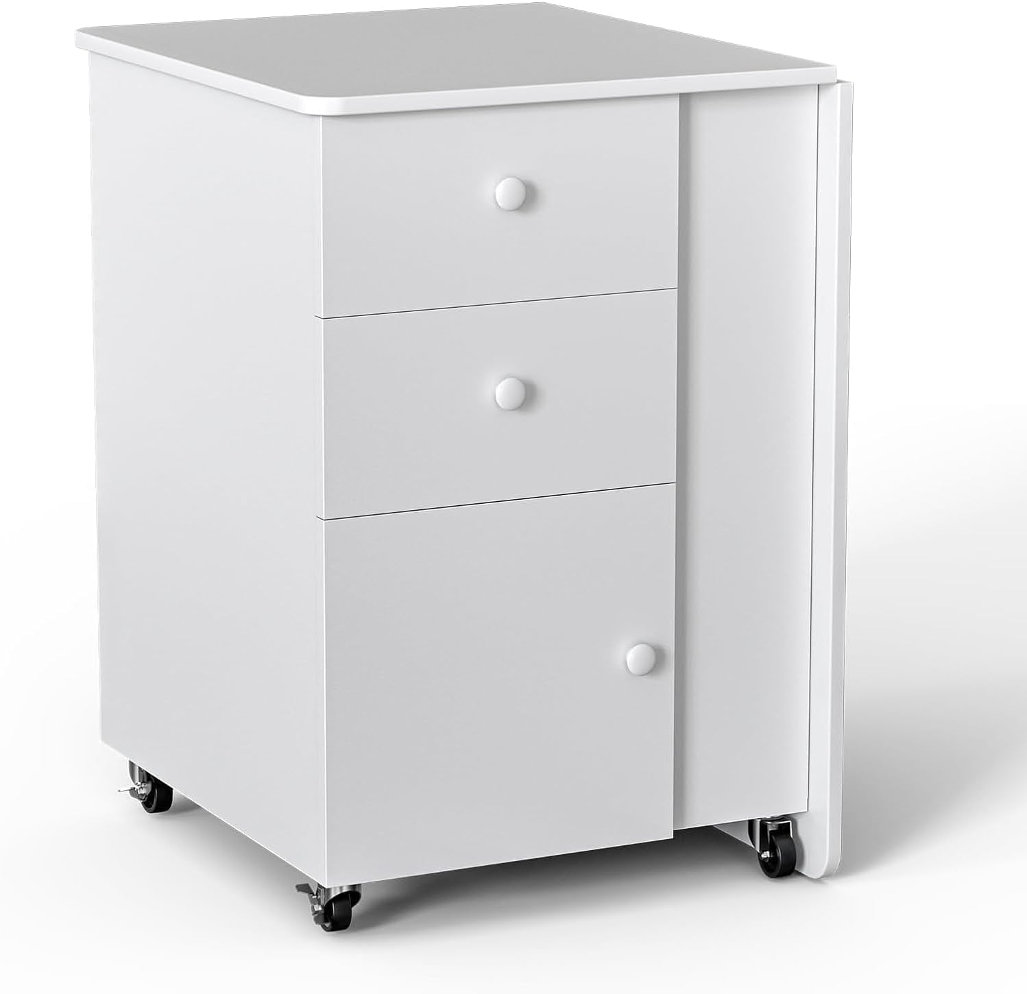 Foldable Manicure Table Nail Table,Folding Nail Desk Station for Nail Tech w/Electric Downdraft Vent,Lockable Wheels,Foldable Nail Arm Rest,Storage Drawers,Wooden Handles(White)