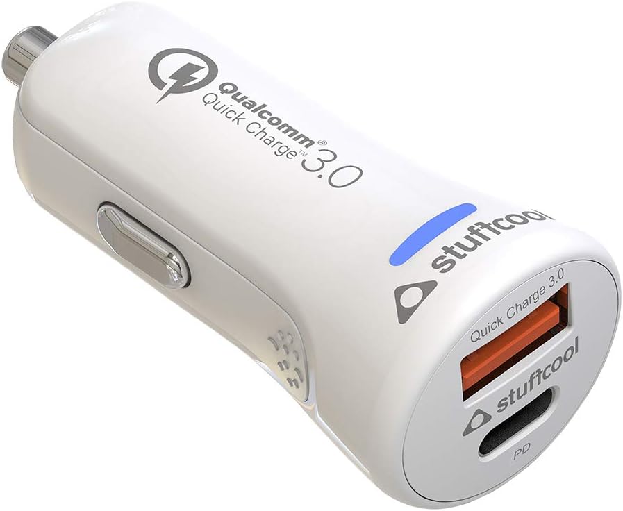 Stuffcool 38W Pd Atom Plus Type-C 20W Pd & 18W 3.0 Qualcomm Certified Dual USB Car Charger Compatible with The iPhone 12 Series and All iPhones - White