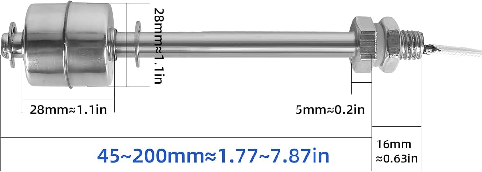 Liquid Water Level Sensor Float Switch 304 Stainless Steel Automatic Level Controller Sensor for Electrical, Drainage, Level Control and Alarm (150mm)