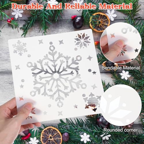 6 Stück Weihnachten Schablonen,20cm Schneeflocken-Schablonen,Kunststoff Schneeflocken DIY-Malschablone,Wiederverwendbare Winterornament-Schablonenvorlage für Weihnachtskarte Scrapbooking