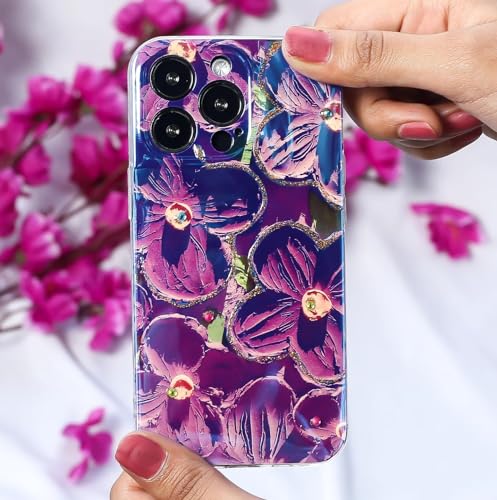 Image of PEEPERLY Back Cover Case for iPhone 13 Pro Max Soft TPU, Shockproof Protective Artful Edition Oil Painted Blossom Phone Case(Pink-Purple)