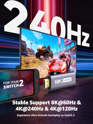 Image of [V 22.5.0] Switch 2 Dock HDMI Cable 8K@60Hz 4K@240Hz /120Hz /60Hz,HDMI 2.1&48Gbps,100W PD USB C Charging,HDR10+,Portable&Travel TV Docking Station HDMI Adapter Compatible with Nintendo Switch 2 /OLED /1