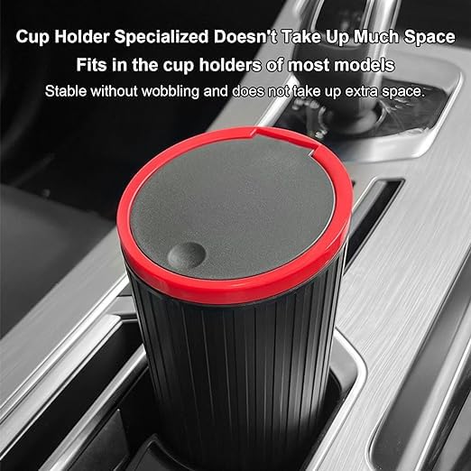 Image of Press On Switch Type Round With Cover Car Trash Can, Garbage Bin Storage Vehicle Waste Holder Garbage Organizer Holder The Cars Watertight Plastic Trash Can Rack