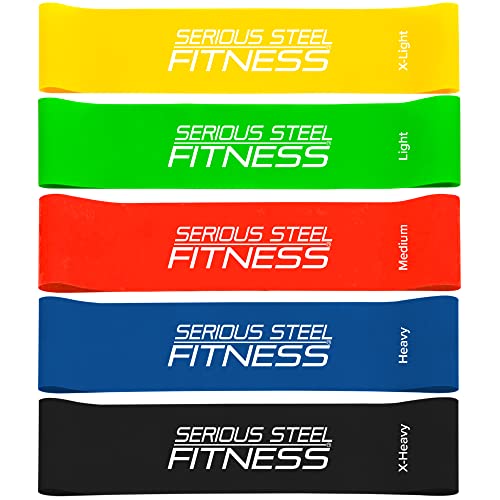 Image of Serious Steel Fitness Mini Resistance Loop Bands | Rehab and Prehab Stretch Bands | 12 inch Exercise Workout Bands (Sets of 5 Pack and Sets of 10 Pack Trainer Options Available!)