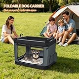 Fobyfurny Hundebox Faltbar, 3-Türiger Transportbox Hund, 60 x 42 x 42 cm, Tragbare Hundetasche mit Reflektierenden Streifen und Taschen, Oxford-Gewebe, Die Matte ist Abnehmbar, Grau, FPDT005OG1