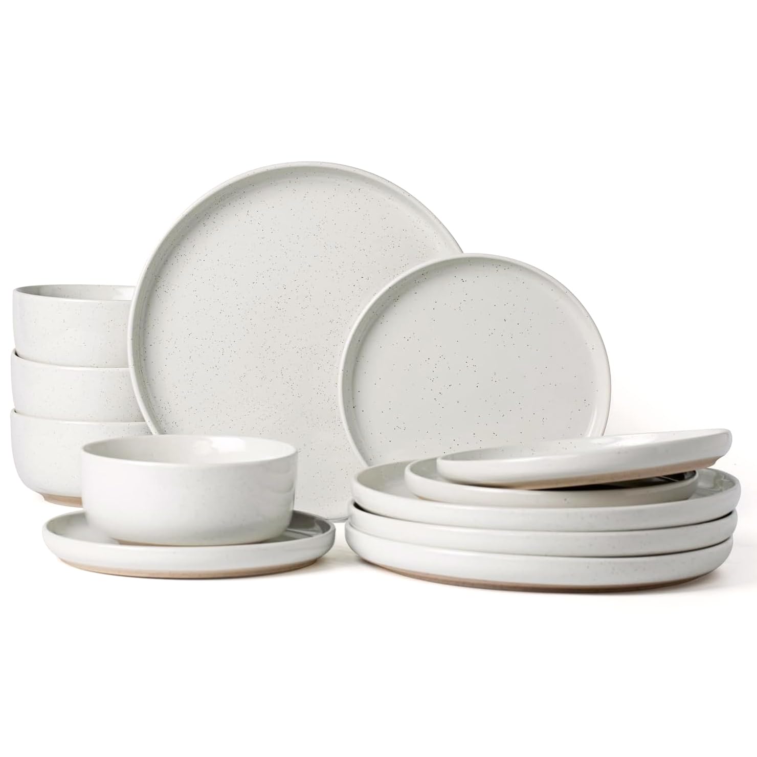 Richmount Milkyway Plates and Bowls Set, 12 Piece Dinner Set, Speckled Stoneware Dinner Set for 4, Chip and Scratch Resistant Dinnerware Sets, Dishwasher & Microwave Safe, White