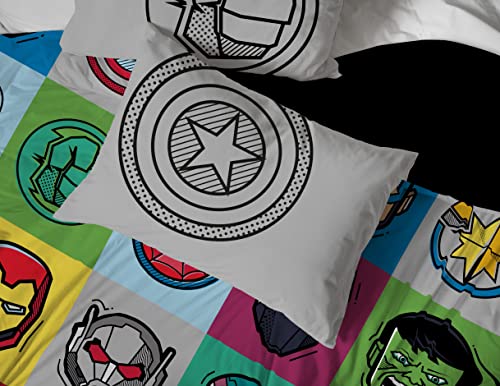 Image of Marvel Avengers Full Size Comforter Set 7 Piece Kids Bedding, Multi | Iron Man Hulk Captain America Thor, Comforter Sheets Shams Pillowcases, Soft Microfiber, Machine Washable, Boys Gift
