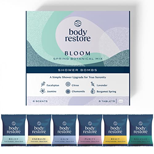 BodyRestore Shower Steamers Aromatherapy 6 Pack Box - Gifts for Mom, Gifts for Women, Shower Bath Bombs, Eucalyptus, Citrus, Lavender, Jasmine, Chamomile, Bergamot Spring Essential Oils, Stress Relief