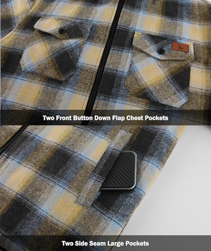 Image of V VALANCH Men's Flannel Shirt Jacket with Hood Fleece Lined Plaid Jacket Zip Up Winter Warm Coat
