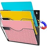 NiOffice 3-Pocket Magnetic File Organizer for Office and Home - Vertical Magazine and Mail Holder with No-Drill Mounting for Wall, Cabinet or Fridge (Black)