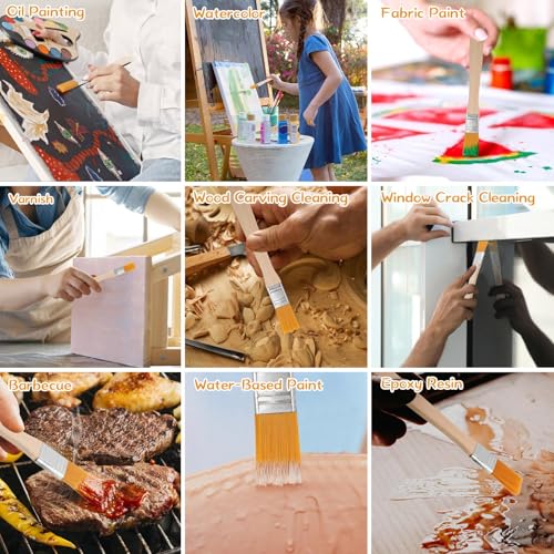 Flachpinsel, 50 Stück Lasurpinsel Malerpinsel Lackpinsel Flache Borstenpinsel Set Lackpinsel für Lacke Kleine Pinselset Lack Fensterpinsel mit Holzgriff Holzlasur für Pinsel Farben Kunst Streichen