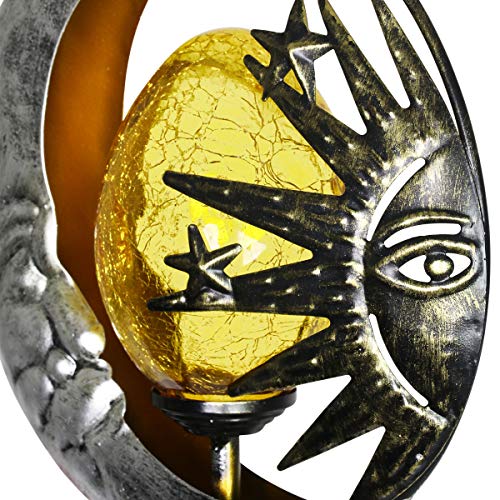 Exhart Sun And Moon Garden Solar Stake Surrounding Light Up Amber Egg Made Of Crackle Glass Garden Art – Metal Sun On Silver Circle Yard Stake, Ying & Yang Décor, Mother Nature Modern Art 8” X 38” #TOP7
