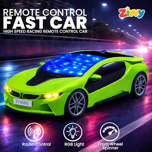 Image of Green Rechargeable Remote Control Car Toy, RC Racing Vehicle for Children, High Speed, 3D LED Light Car, Kids Battery Car, RC for Boys & Girls, Toys for Kids, Birthday Gift for Boys and Girls