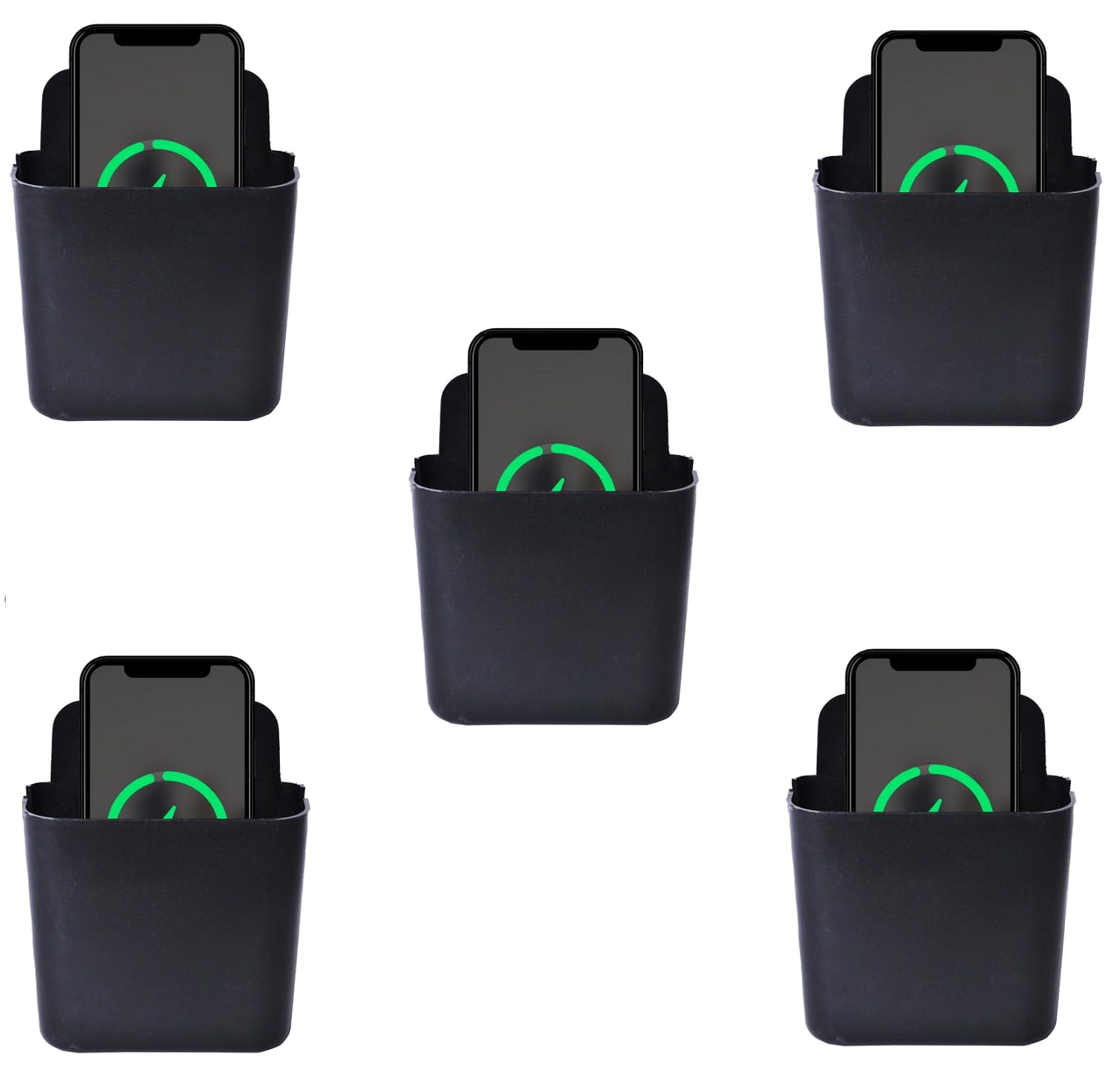 DSNS Wall Mounted Adhesive Remote Control Stand Mobile Phone Holder for Charging AC/TV Storage Box for All Smartphones| Set of 5 (Black)