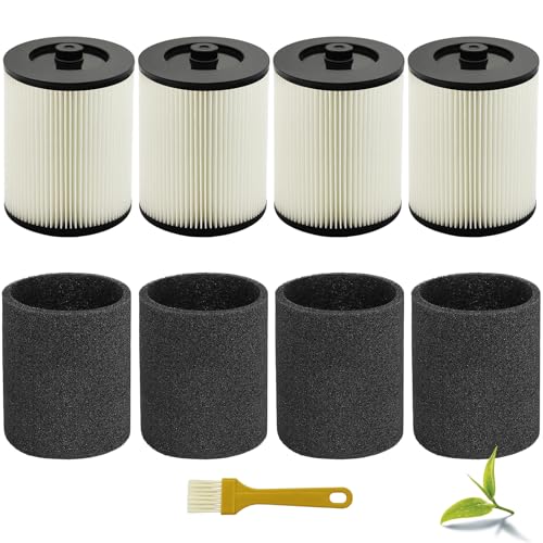 LVJUSEN 9 17816 Replacement Filter Fits Most Craftsman Shop Vacuum 5 Gal 1992+ 6 Gallon& 1988+ 8 12 16 32 Gallon Replaces Red Stripe Cartridge for Craftsman Wet Dry Vac with 4x Foam Sleeve