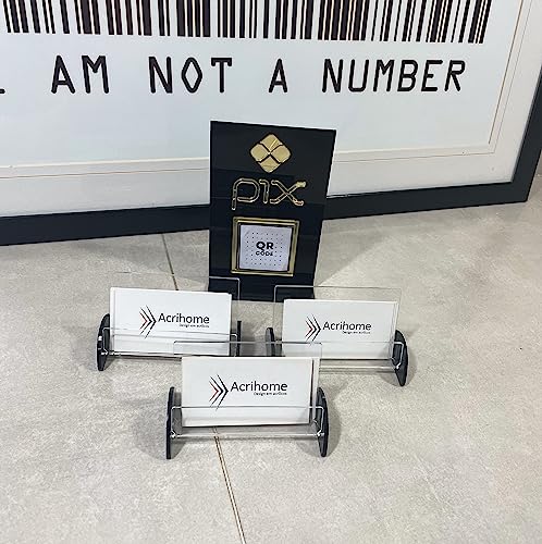 Kit Placa de Pix com 3un de Porta cartão de Visita - Acrílico Preto e Dourado