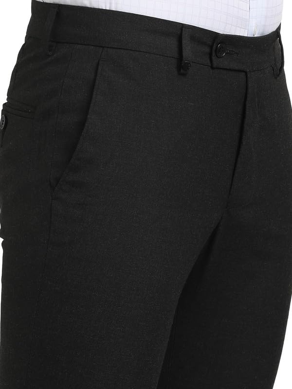 Image of Turtle Men Poly Viscose Charcoal Grey Solid Slim Fit Formal Trouser
