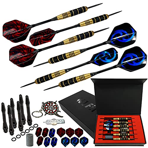 N1Fit Professional Steel Tip Darts Set - 6 x 22g Brass Barrels with 12 Flights Standard/Slim, Dart Set 12 Aluminum Shafts 35/48mm, 12 O-Rings, Dart Tool, Dart Sharpener and Case