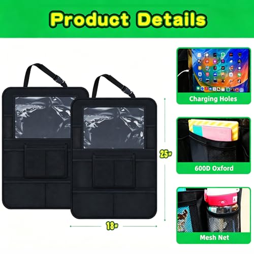Image of Car Organizer Kick Mats Back Seat Protector, Car Back Seat Organizer with Tablet Holder Pocket for Kids, Travel Accessories with 10 Storage Pockets, 2 Pack