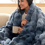 Bedsure GentleSoft Fluffy Fuzzy Tie-dye Blue Throw Blanket, Soft Cozy Fleece Faux Fur Blanket for Couch, Navy Blue Room Decor Minky Velvet Bed Cover, Thick Warm Plush Women Men Birthday Gifts