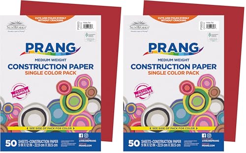 Image of Prang (Formerly SunWorks) Construction Paper, Holiday Red, 9 inch x 12 inch, 50 Sheets (Pack of 2)