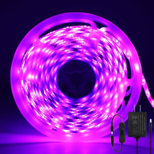 ShineBurky Striscia LED 5 Metri Rosa, 12V Luci LED Striscia Luminoso IP65 Impermeabile 300LEDs SMD2835 Strisce LED Flessibili per Interno Esterno Cucina Hotel Natale Decorazione (con Alimentatore)