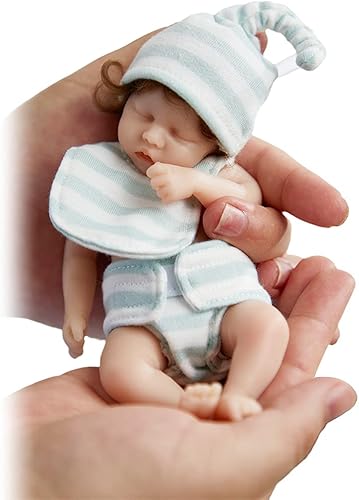 Miniatura 2 de Muñecas de bebé Reborn de 6 pulgadas, muñeca de bebé recién nacida realista con pelo rizado enraizado, 2 ropa, muñeca realista Reborn de silicona de